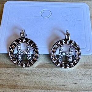 Silver Initial H Earrings with Crystal Accents